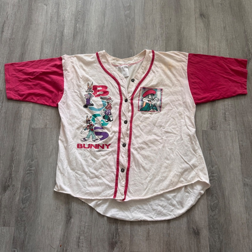 Vintage 1994 Sun Sportswear Bugs Bunny Baseball Jersey XL Looney Tunes Pink
